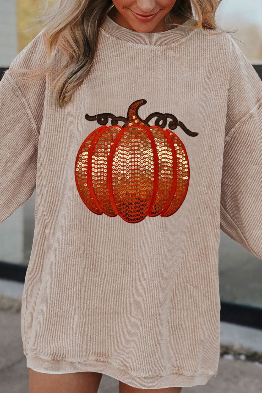 Sequin Pumpkin Corded Tunic Sweatshirt - 2 Color Options