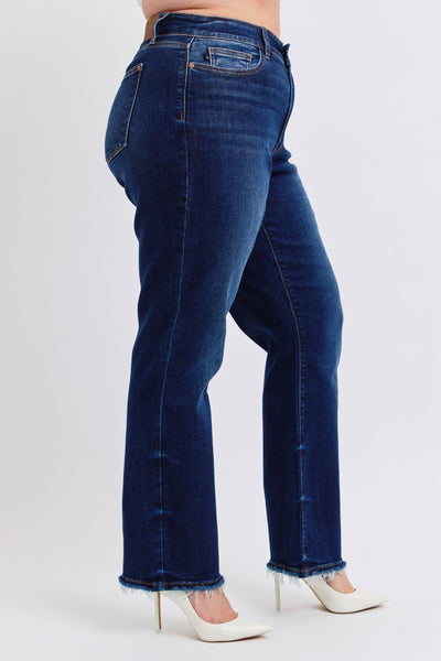 Judy Blue Frayed Hem Straight Leg Dark Wash Jeans