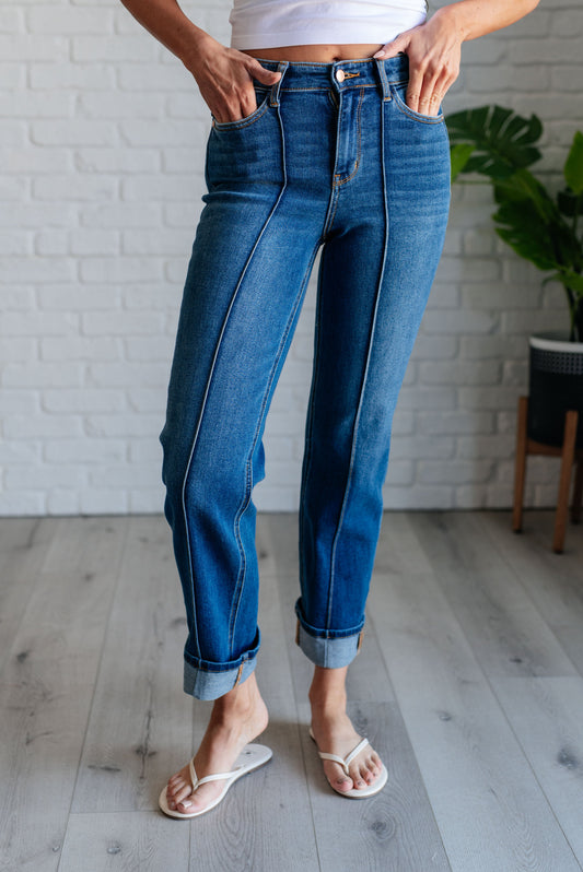 Judy Blue Campbell High Rise Center Seam Detail Straight Jeans