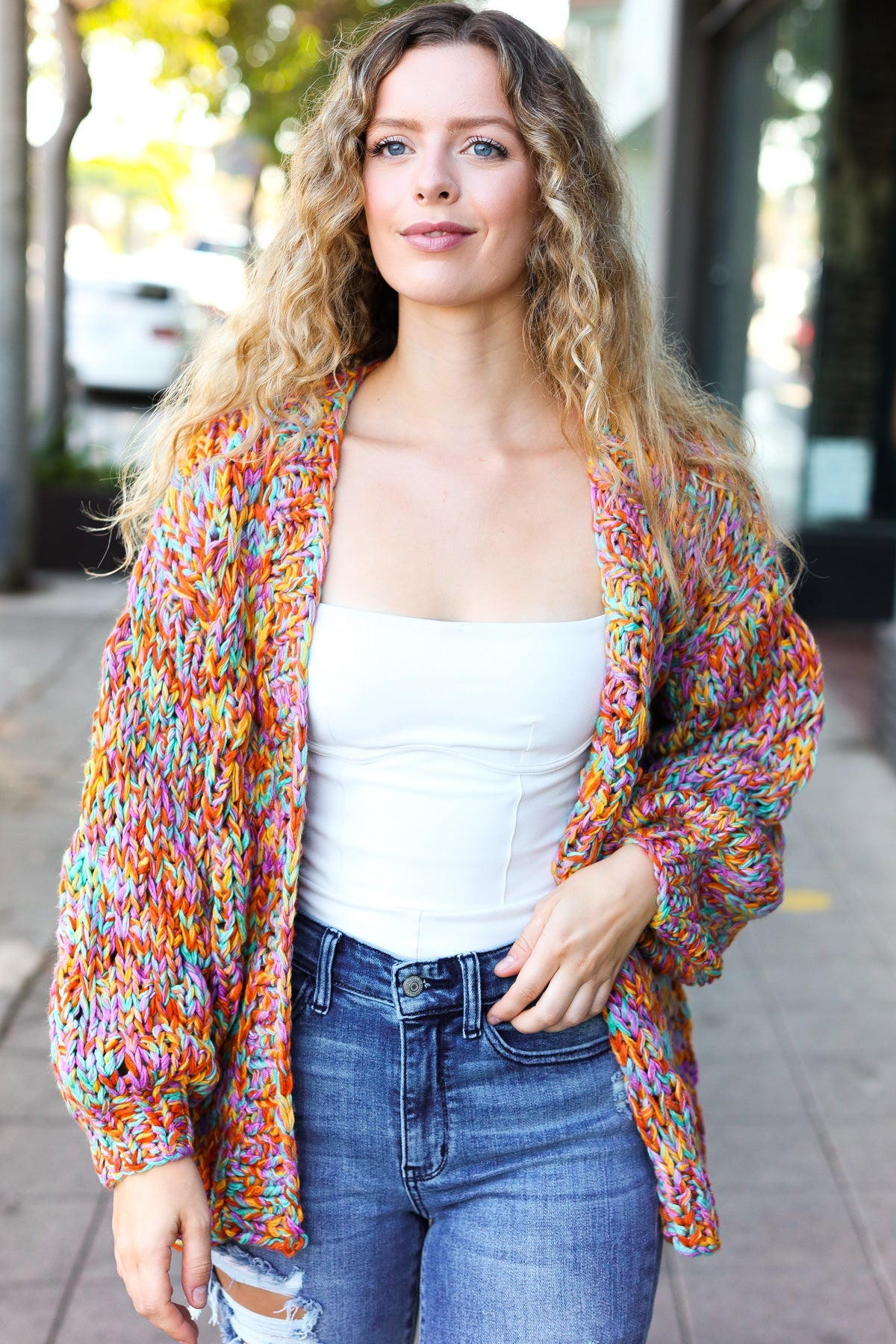 Be Your Best Multicolor Chunky Knit Open Cardigan