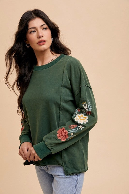 Embroidered Long Sleeve French Terry Top