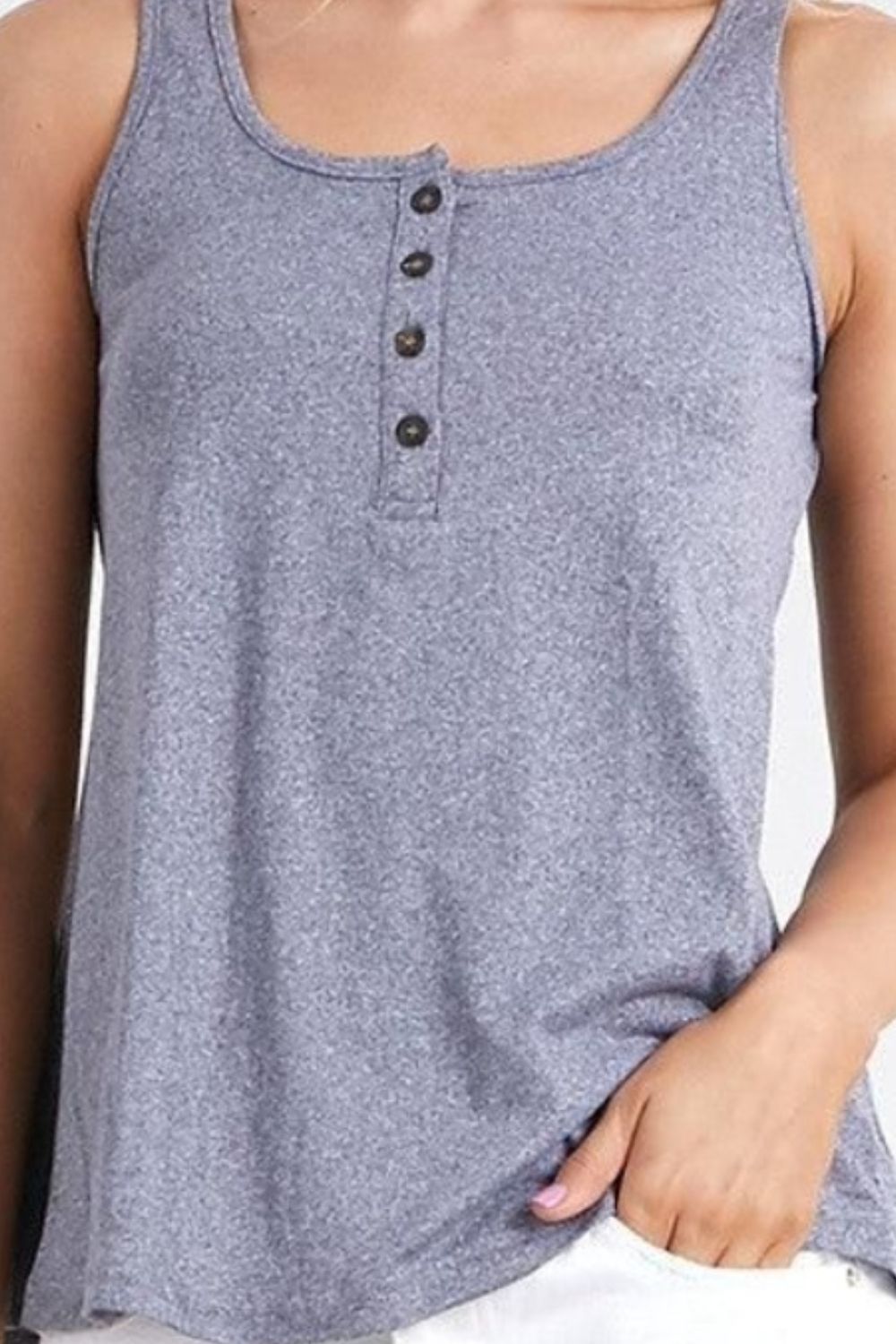 Square Neck Half Button Tank - 4 Color Options