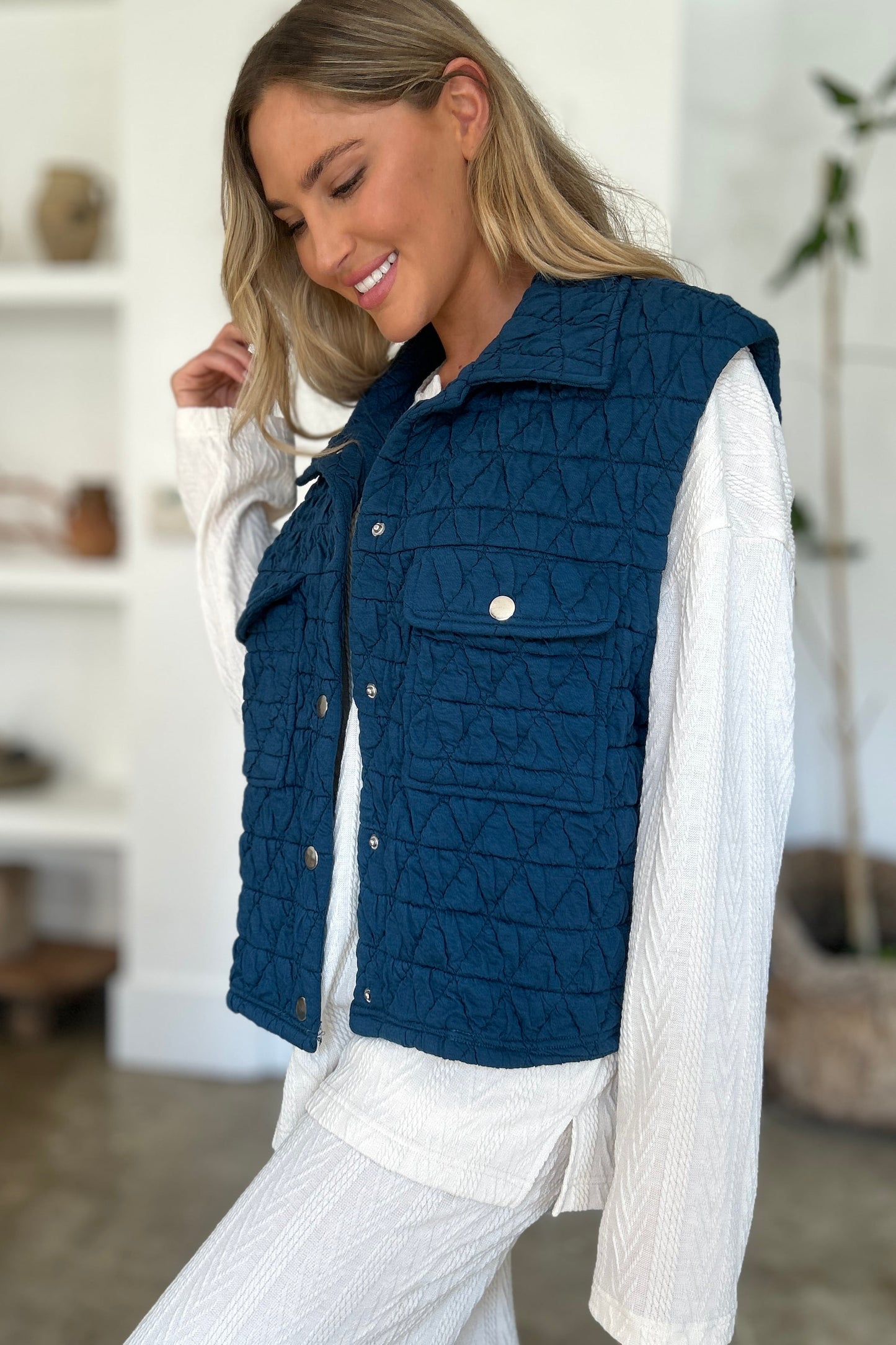 Quilted Snap Down Vest - 2 Color Options