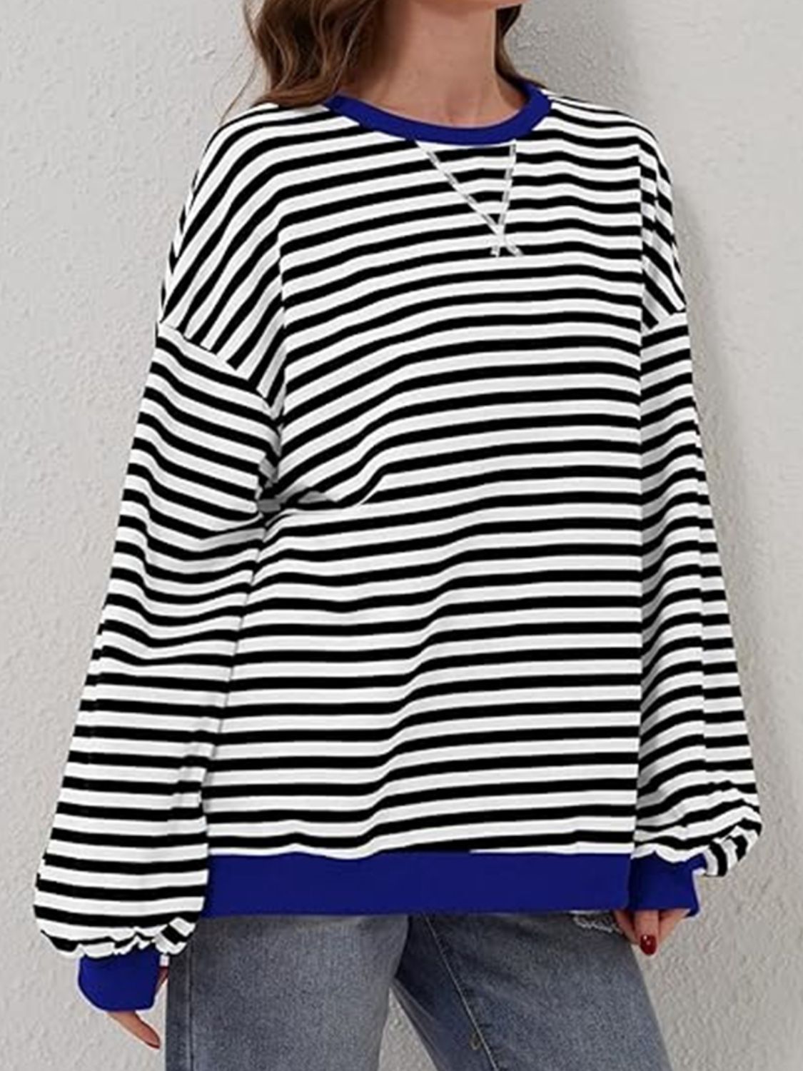 Contrast Striped Long Sleeve Oversized T-Shirt