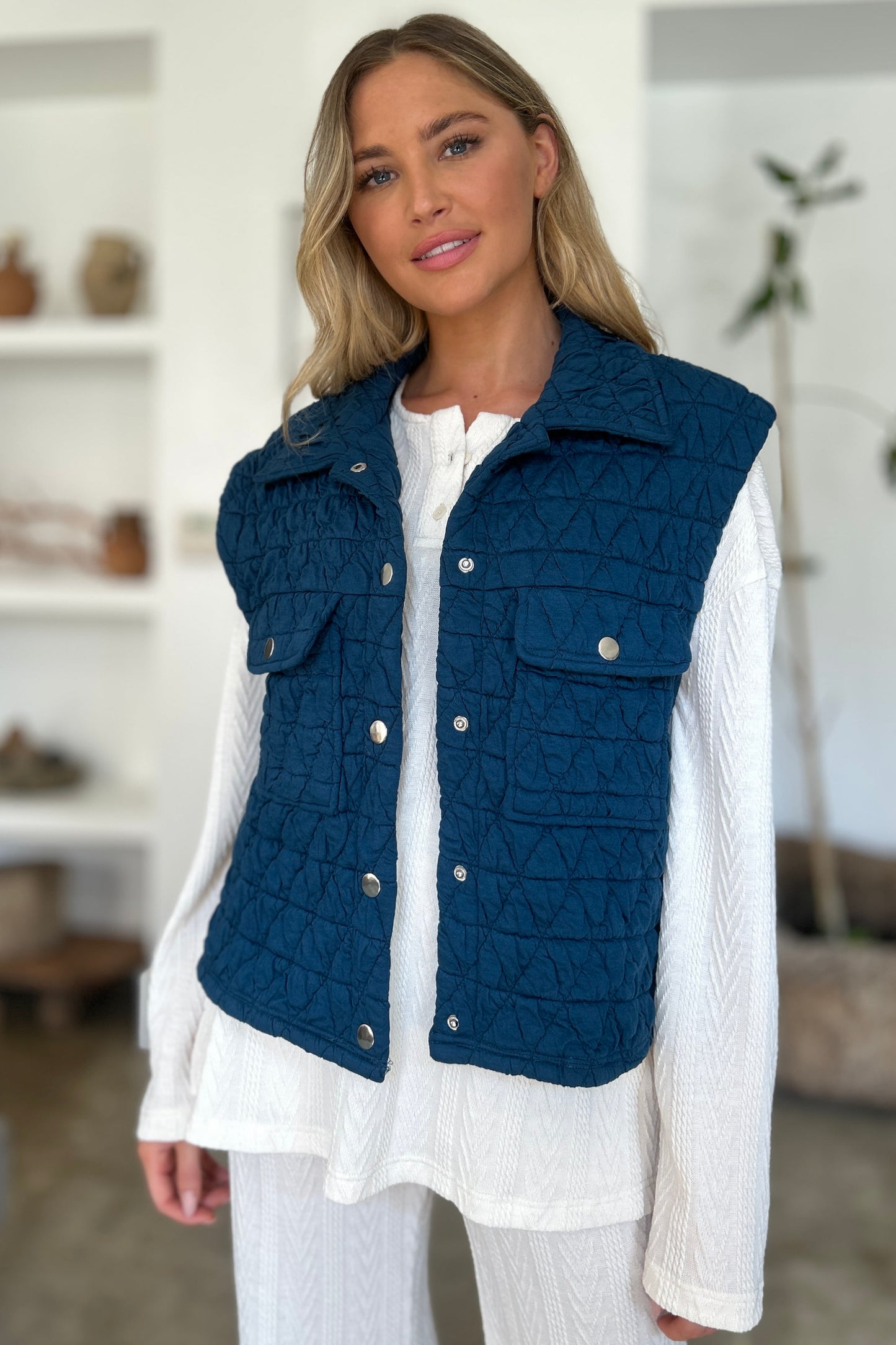 Quilted Snap Down Vest - 2 Color Options