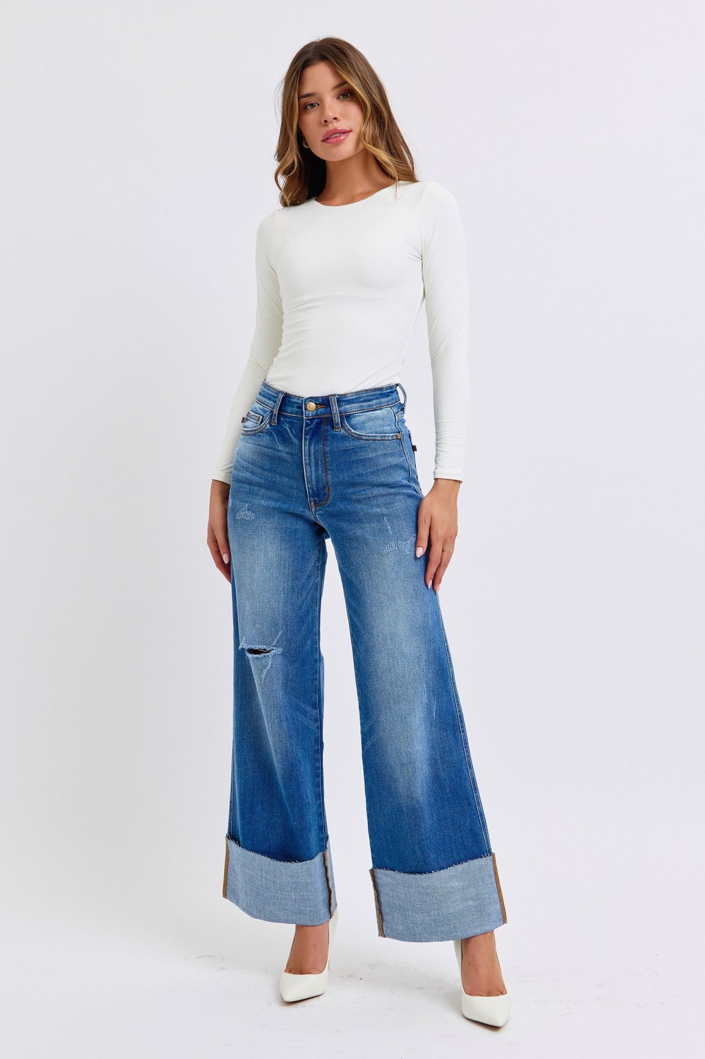 Judy Blue High Rise Retro Cuff Wide Leg Jeans