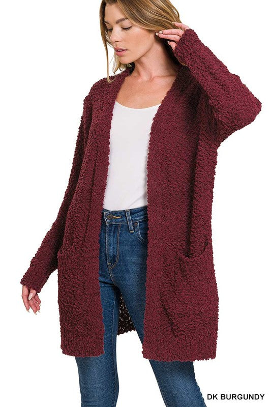 Open Front Popcorn Sweater S-XL - 4 Color Options