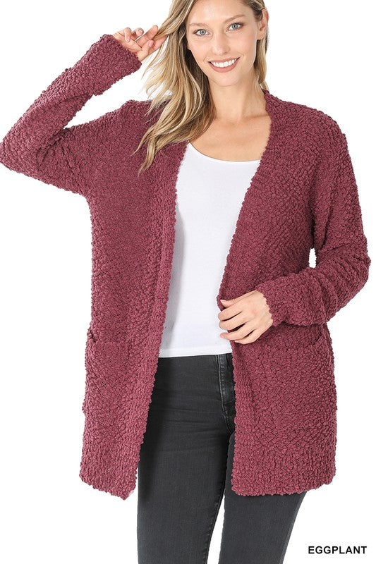 Open Front Popcorn Sweater S-XL - 4 Color Options