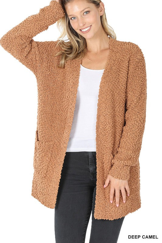 Open Front Popcorn Sweater S-XL - 4 Color Options