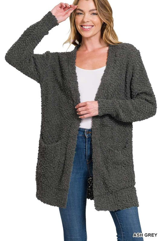 Open Front Popcorn Sweater S-XL - 4 Color Options