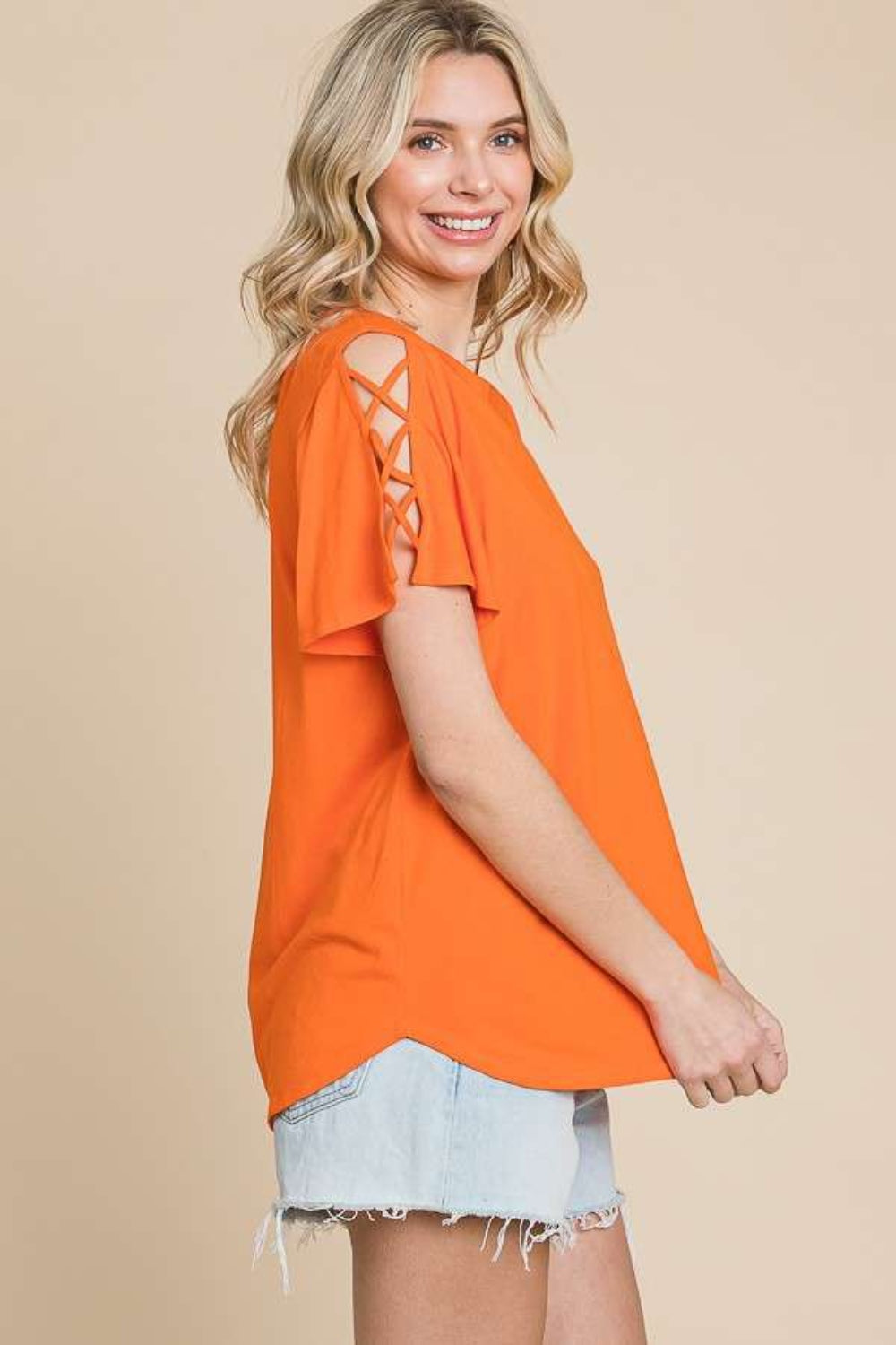 Crisscross Cutout Short Sleeve T-Shirt - 4 Color Options