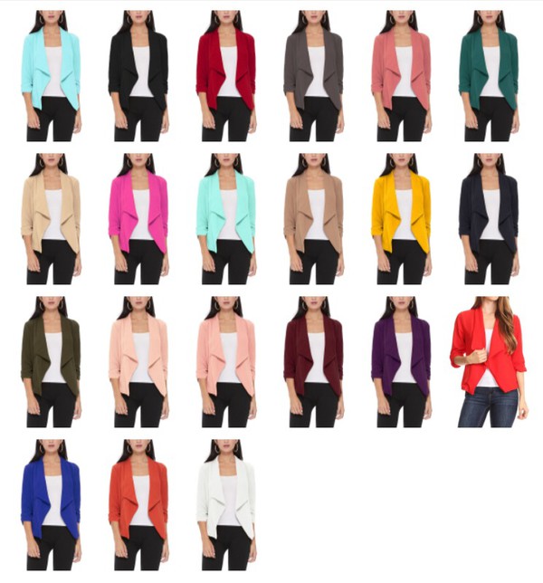 Waterfall Ruched 3/4 Sleeve Solid Blazer - 16 Color Options