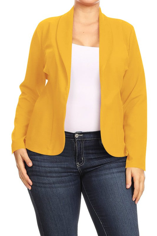 Mid Length Open front Long Sleeve Blazer - 16 Color Options