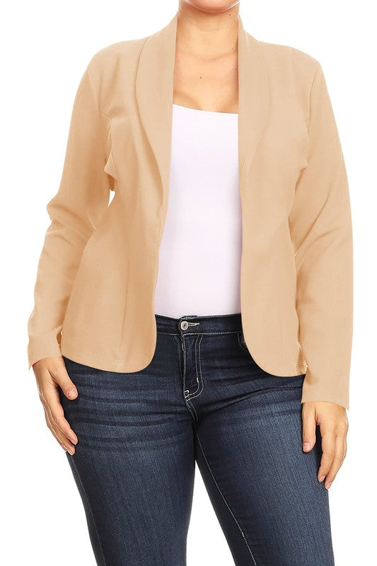 Mid Length Open front Long Sleeve Blazer - 16 Color Options