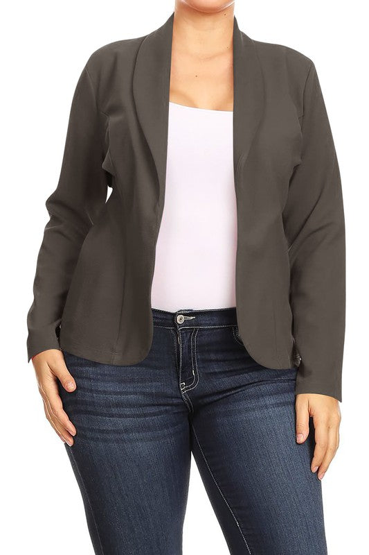 Mid Length Open front Long Sleeve Blazer - 16 Color Options