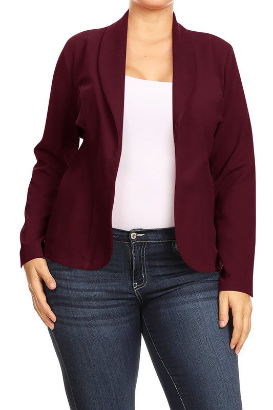 Mid Length Open front Long Sleeve Blazer - 16 Color Options