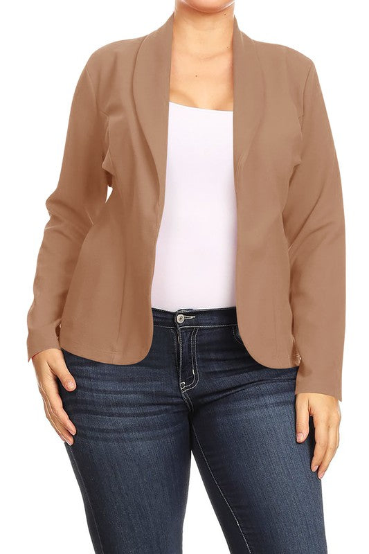 Mid Length Open front Long Sleeve Blazer - 16 Color Options