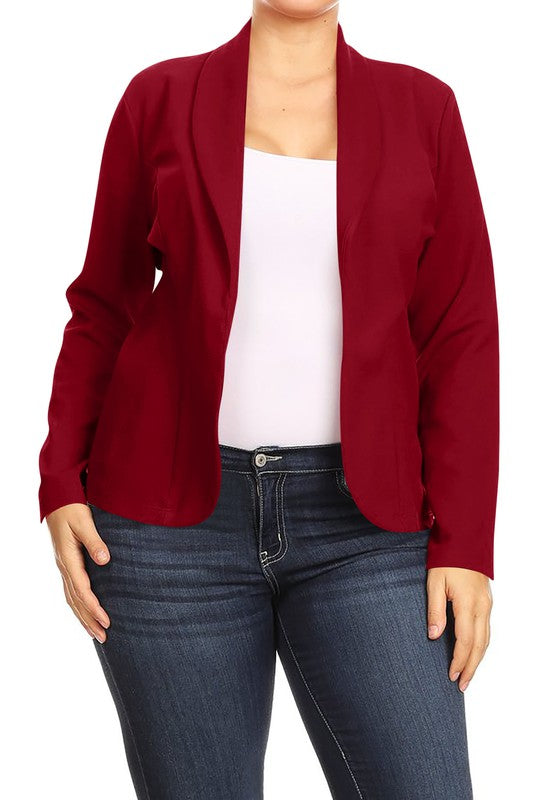 Mid Length Open front Long Sleeve Blazer - 16 Color Options