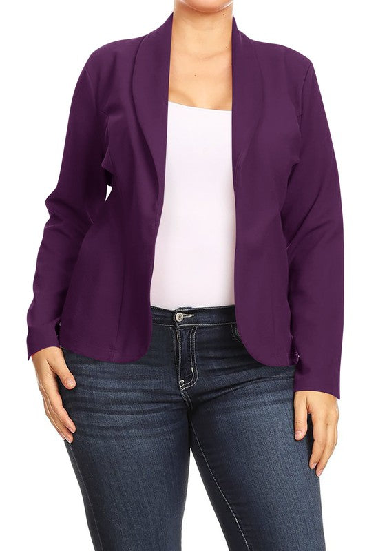 Mid Length Open front Long Sleeve Blazer - 16 Color Options