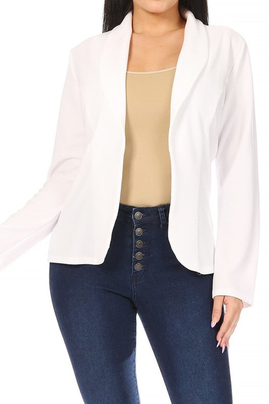 Mid Length Open front Long Sleeve Blazer - 16 Color Options