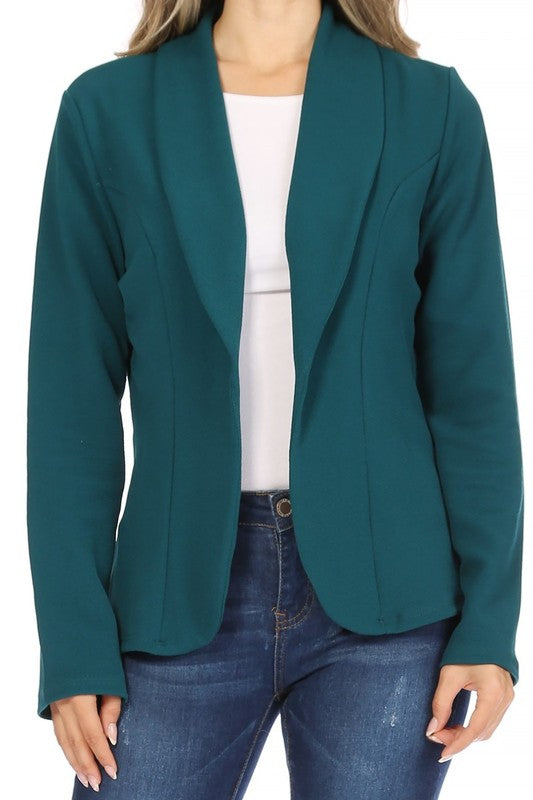 Mid Length Open front Long Sleeve Blazer - 16 Color Options