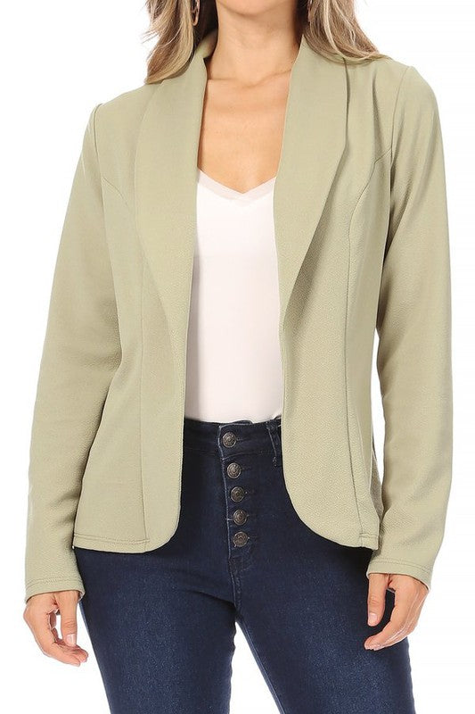 Mid Length Open front Long Sleeve Blazer - 16 Color Options