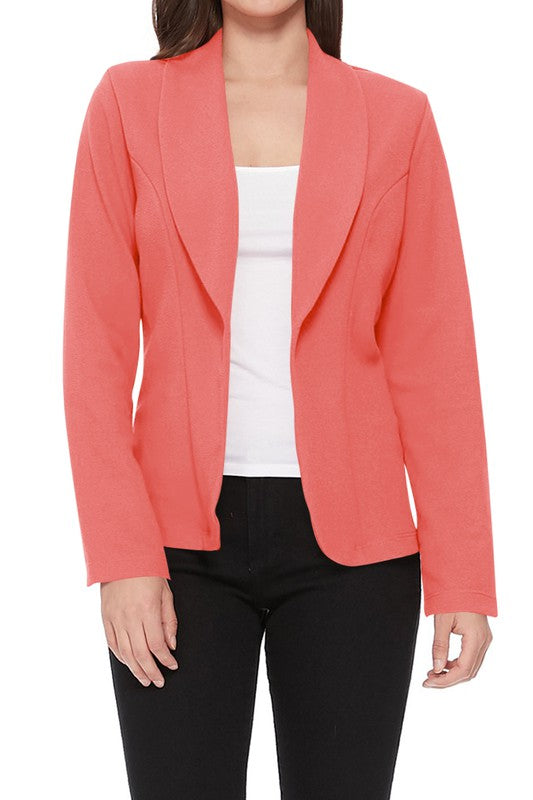 Mid Length Open front Long Sleeve Blazer - 16 Color Options