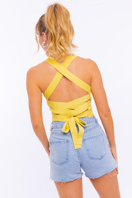 Ribbed Knit Cut-Out Back Tank