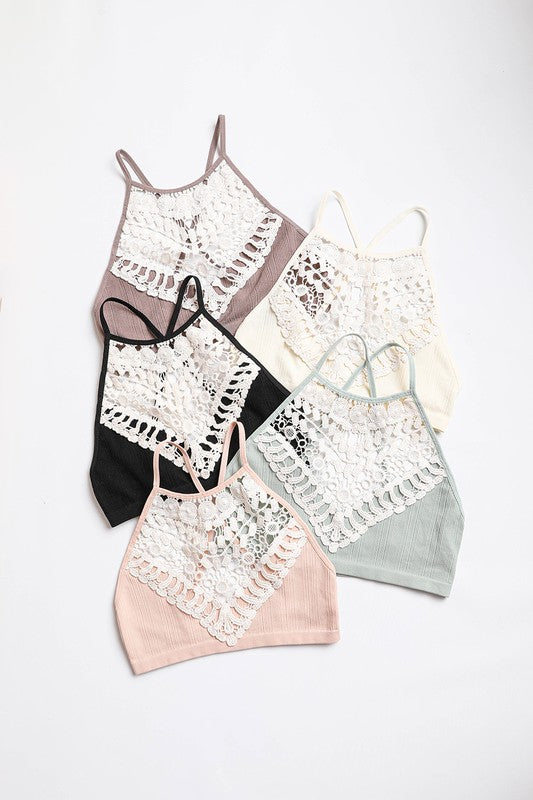 Crochet Lace High Neck Bralette - 6 Color Options