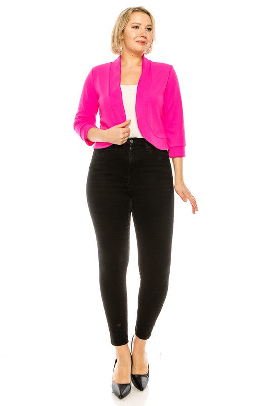 Cropped Bolero 3/4 Sleeve Solid Blazer - 8 Color Options