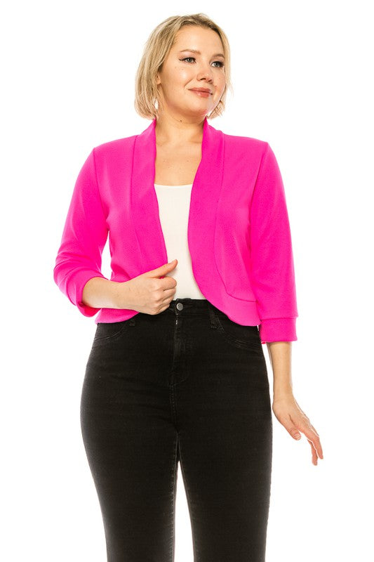 Cropped Bolero 3/4 Sleeve Solid Blazer - 8 Color Options