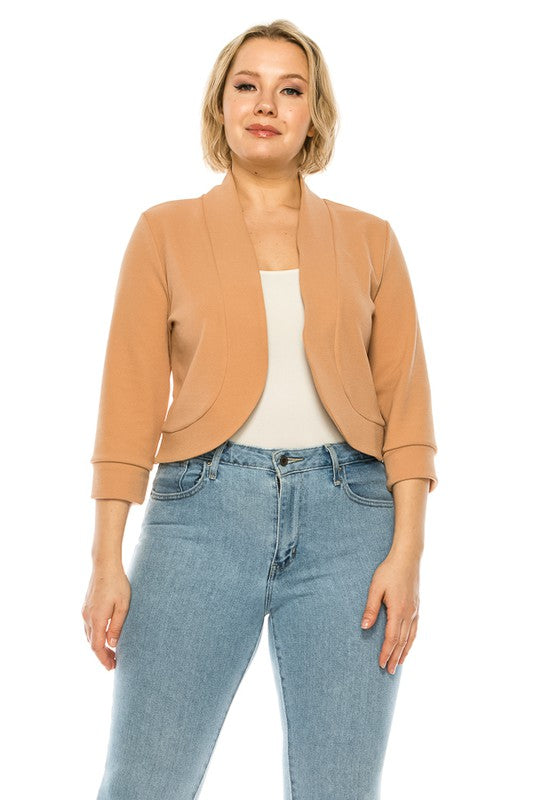 Cropped Bolero 3/4 Sleeve Solid Blazer - 8 Color Options