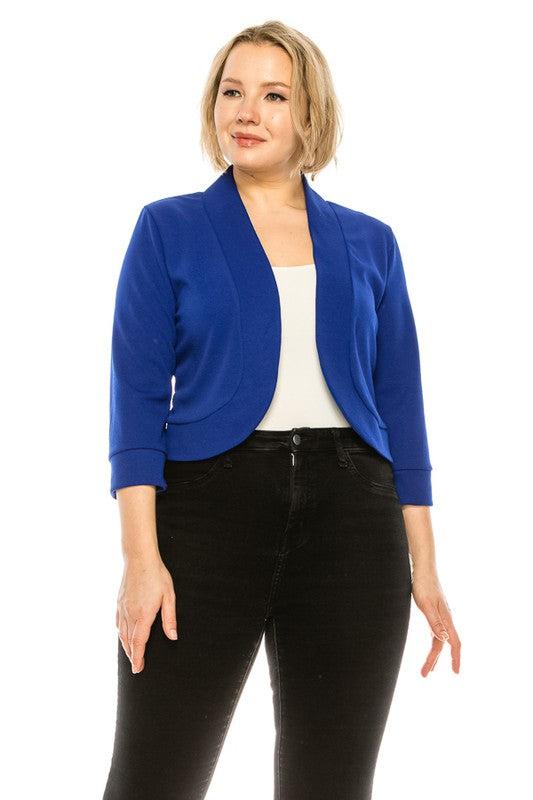 Cropped Bolero 3/4 Sleeve Solid Blazer - 8 Color Options