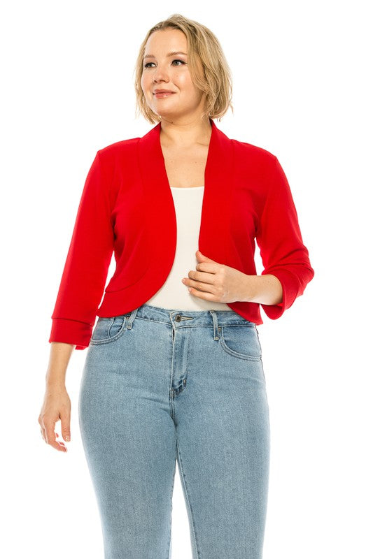 Cropped Bolero 3/4 Sleeve Solid Blazer - 8 Color Options