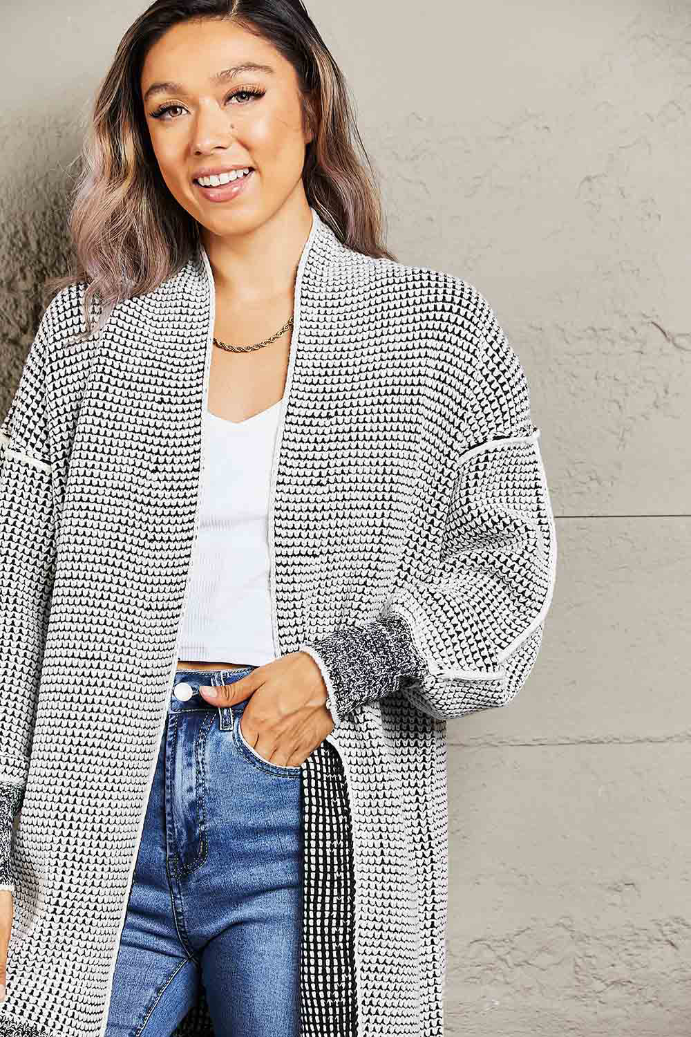 Heathered Open Front Longline Cardigan