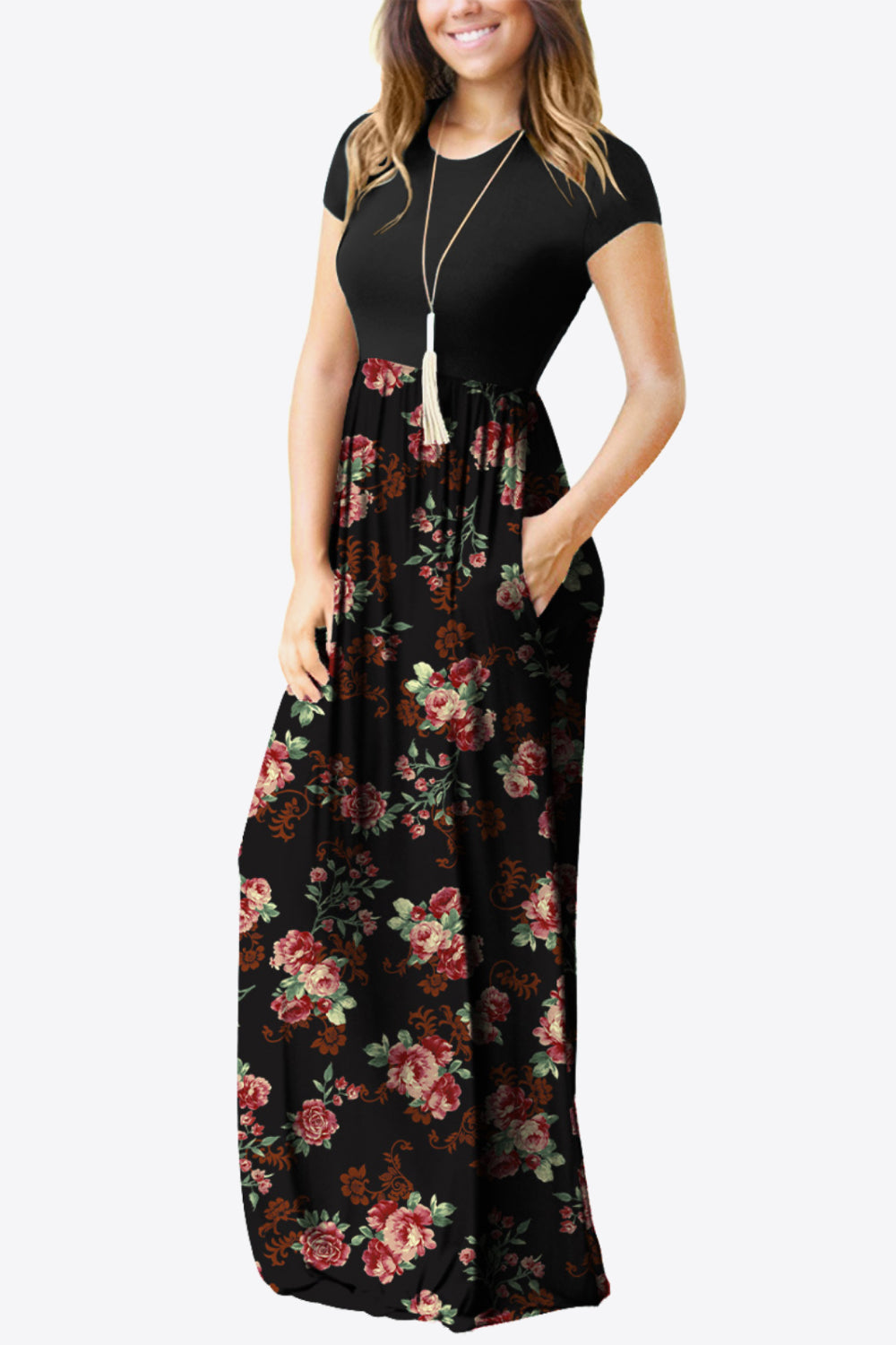 Short Sleeve Maxi Dress with Pockets - 5 Print Options