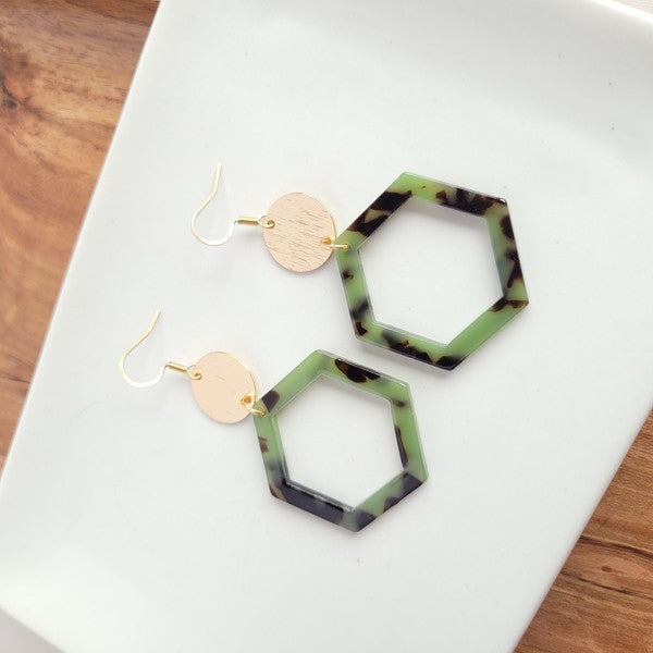 Lennox Earrings - Olive Tortoise