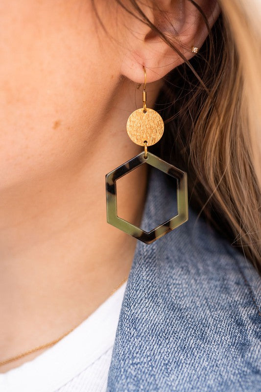 Lennox Earrings - Olive Tortoise