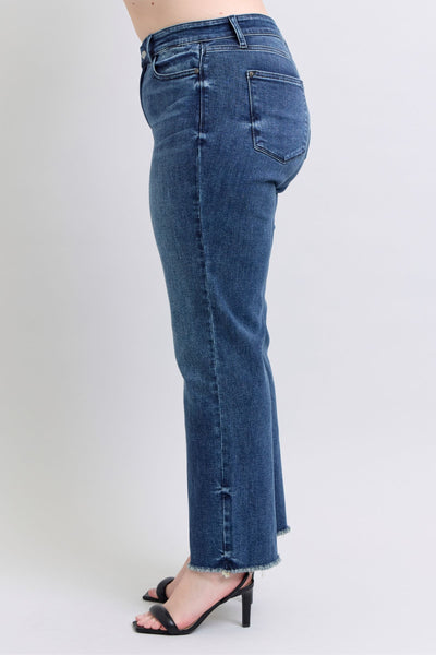 Judy Blue Mid Rise Raw Hem Wide Leg Jeans