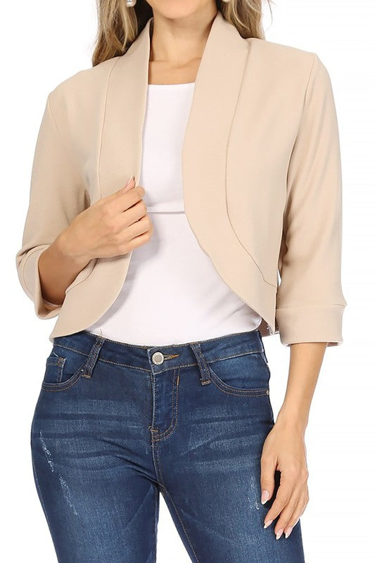 Cropped Bolero 3/4 Sleeve Solid Blazer - 9 Color Options