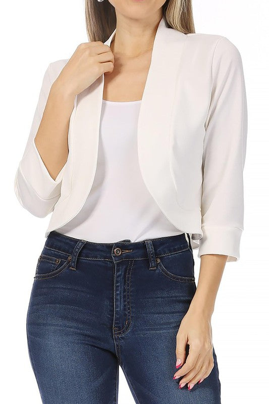 Cropped Bolero 3/4 Sleeve Solid Blazer - 9 Color Options