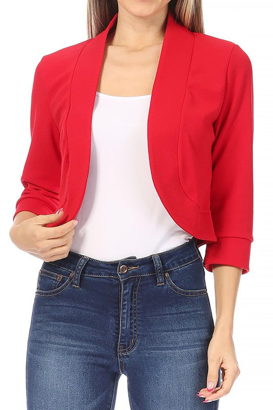 Cropped Bolero 3/4 Sleeve Solid Blazer - 9 Color Options