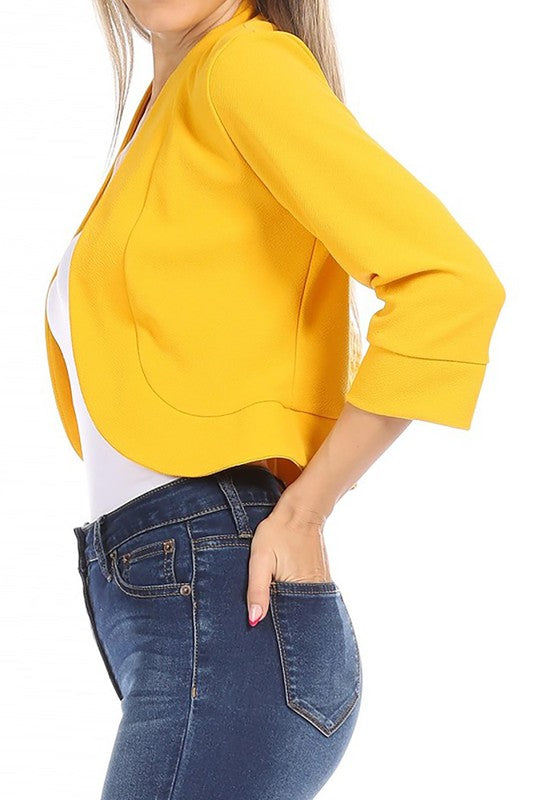 Cropped Bolero 3/4 Sleeve Solid Blazer - 9 Color Options