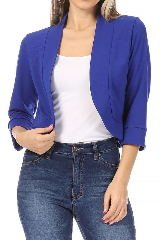 Cropped Bolero 3/4 Sleeve Solid Blazer - 9 Color Options