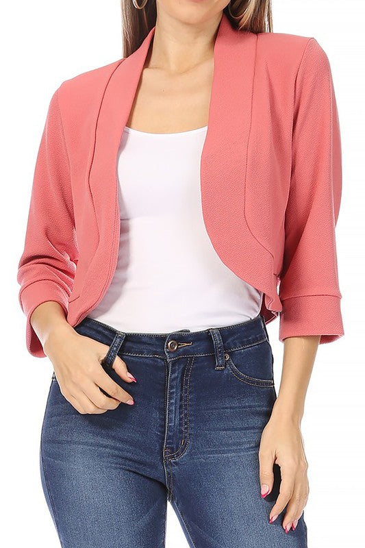 Cropped Bolero 3/4 Sleeve Solid Blazer - 9 Color Options