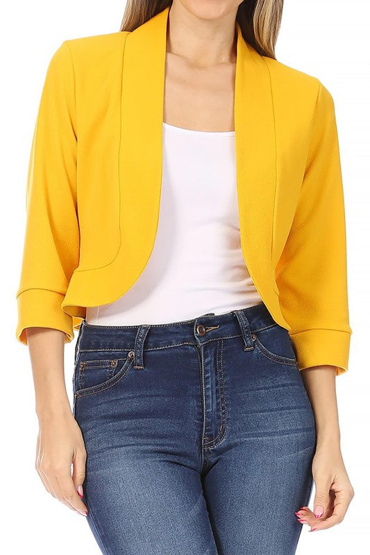 Cropped Bolero 3/4 Sleeve Solid Blazer - 9 Color Options