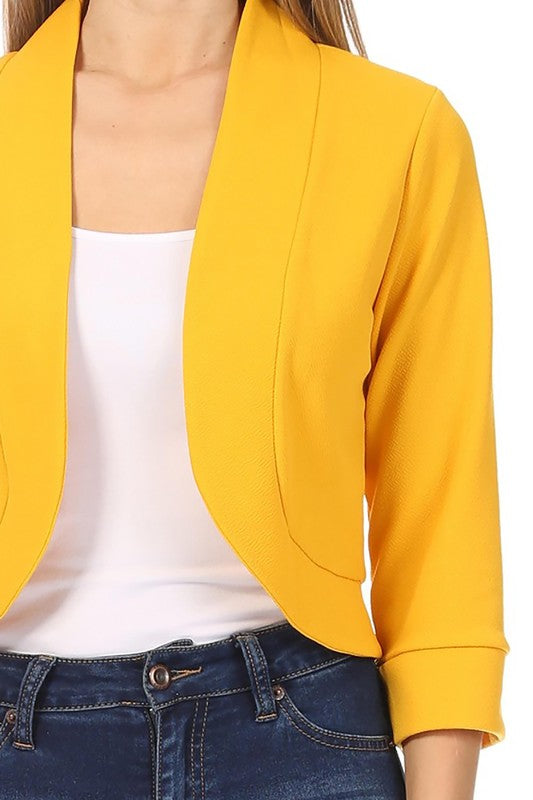 Cropped Bolero 3/4 Sleeve Solid Blazer - 9 Color Options