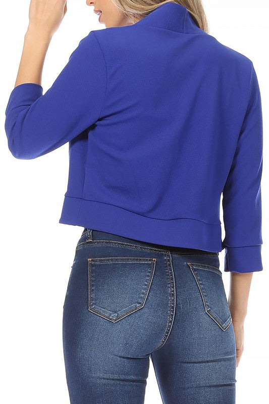 Cropped Bolero 3/4 Sleeve Solid Blazer - 9 Color Options