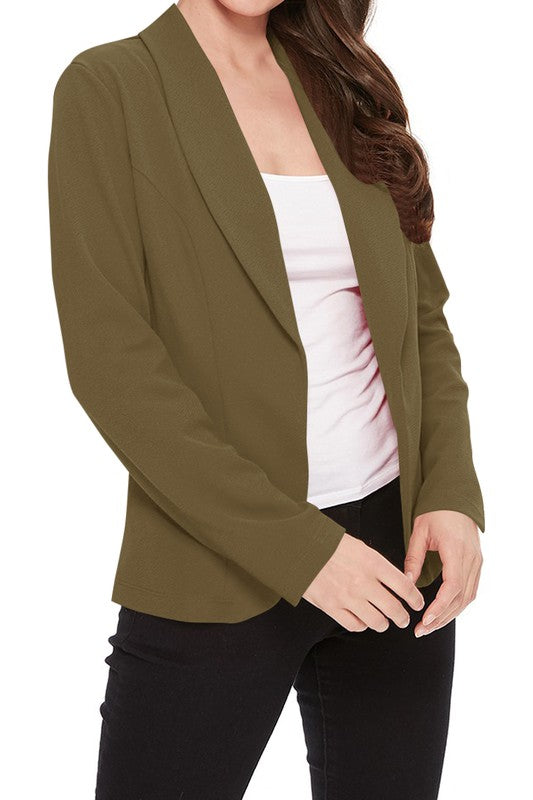 Mid Length Open front Long Sleeve Blazer - 16 Color Options