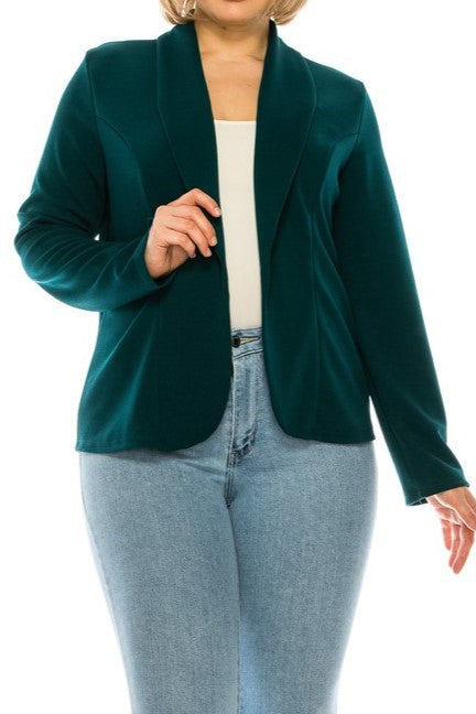 Mid Length Open front Long Sleeve Blazer - 16 Color Options